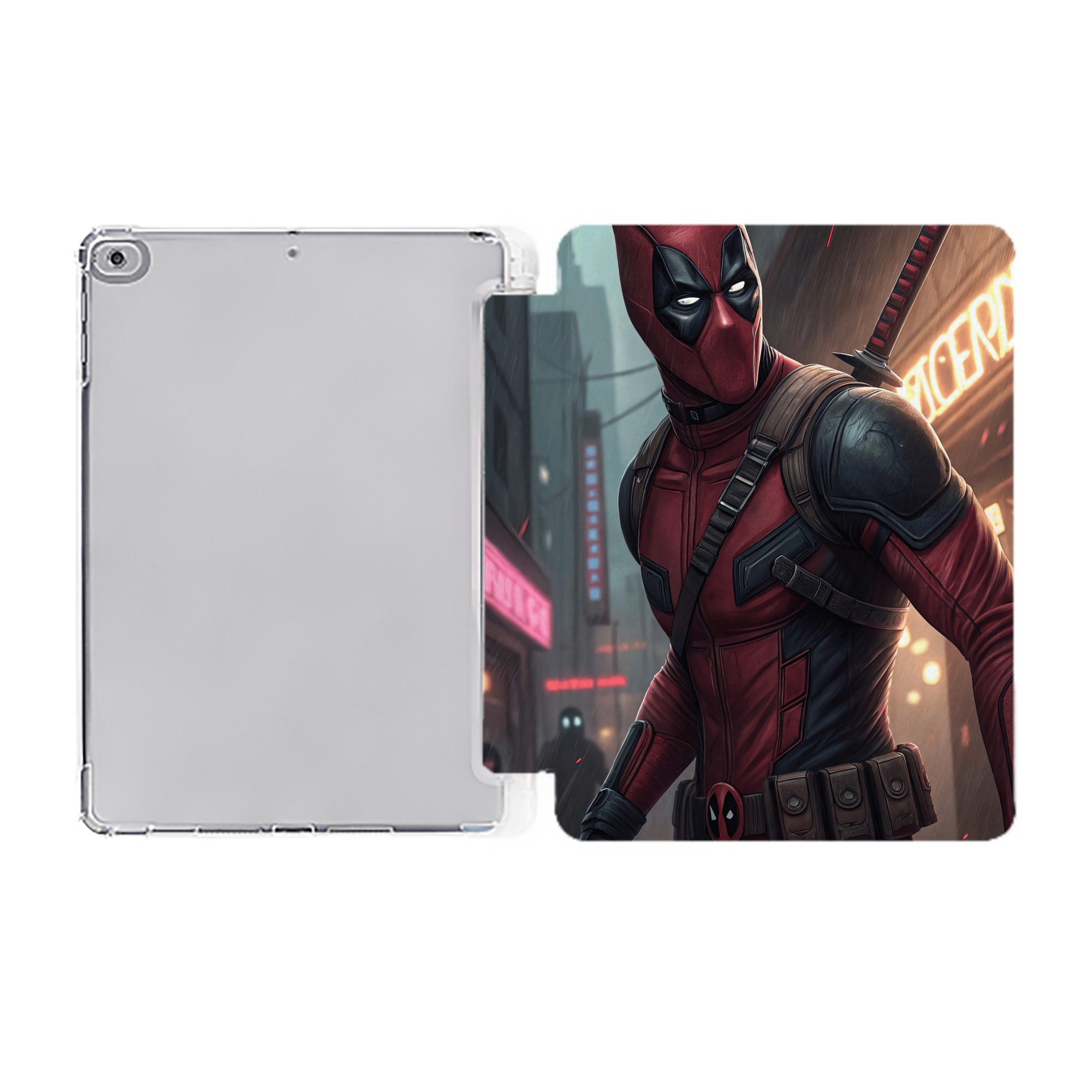 （画像用） Deadpool デッドプール IPad ケース ペン収納付き 三つ折りスタンド PUレザー×シリコン 対応機種9.5/10.5/10.9インチ